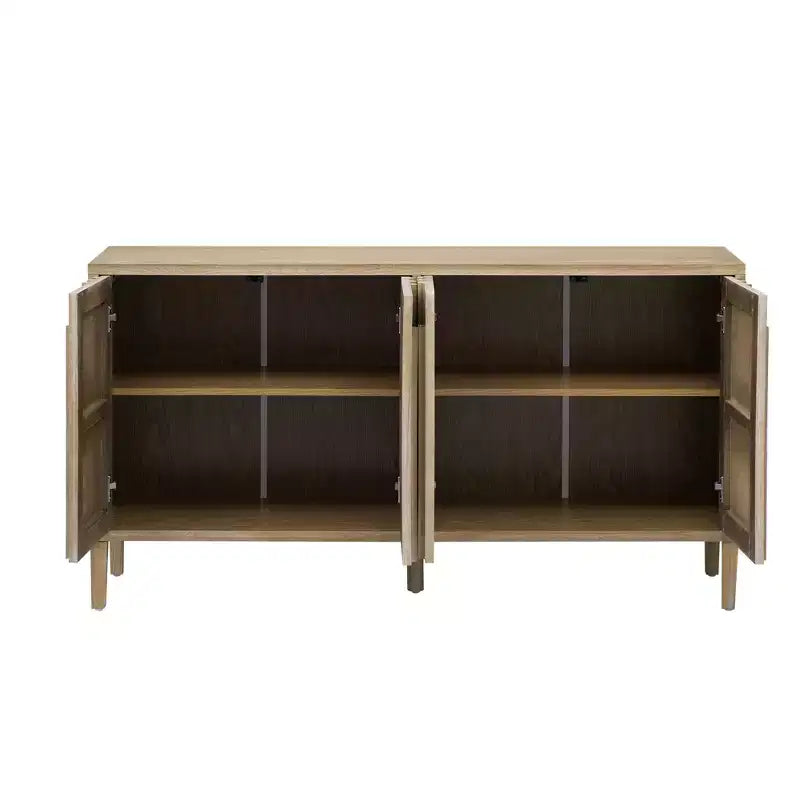 Buffet de salle à manger 3 portes de 55 pouces, buffet contemporain noir avec placage de frêne et poignées dissimulées