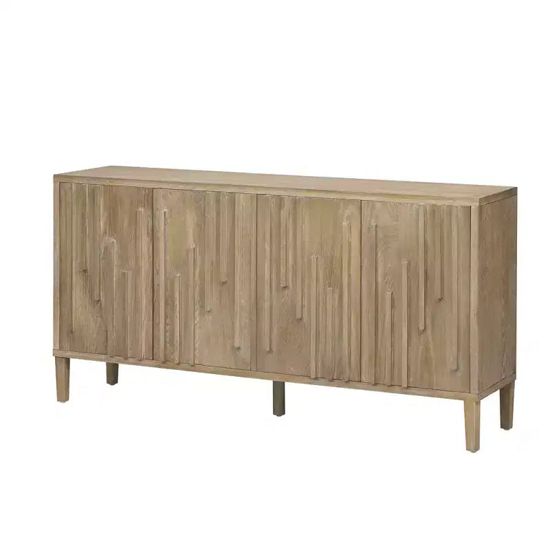 Buffet de salle à manger 3 portes de 55 pouces, buffet contemporain noir avec placage de frêne et poignées dissimulées