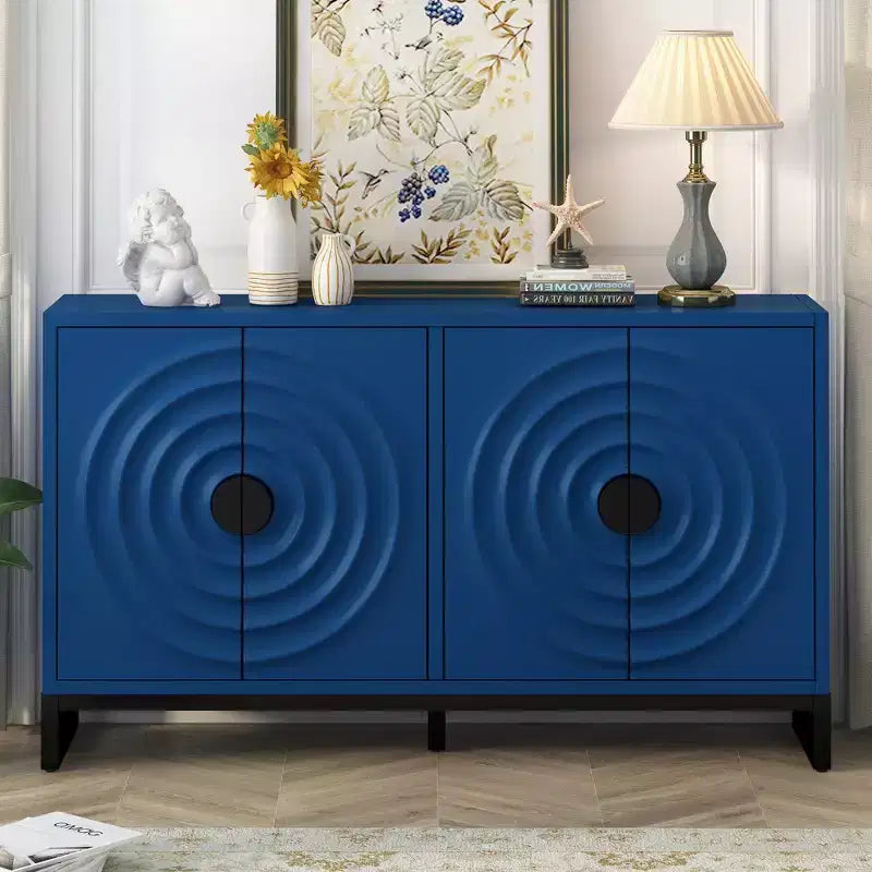 Credenza con 4 ante a onde d'acqua, madia in legno con ripiani regolabili per cucina, ingresso e corridoio