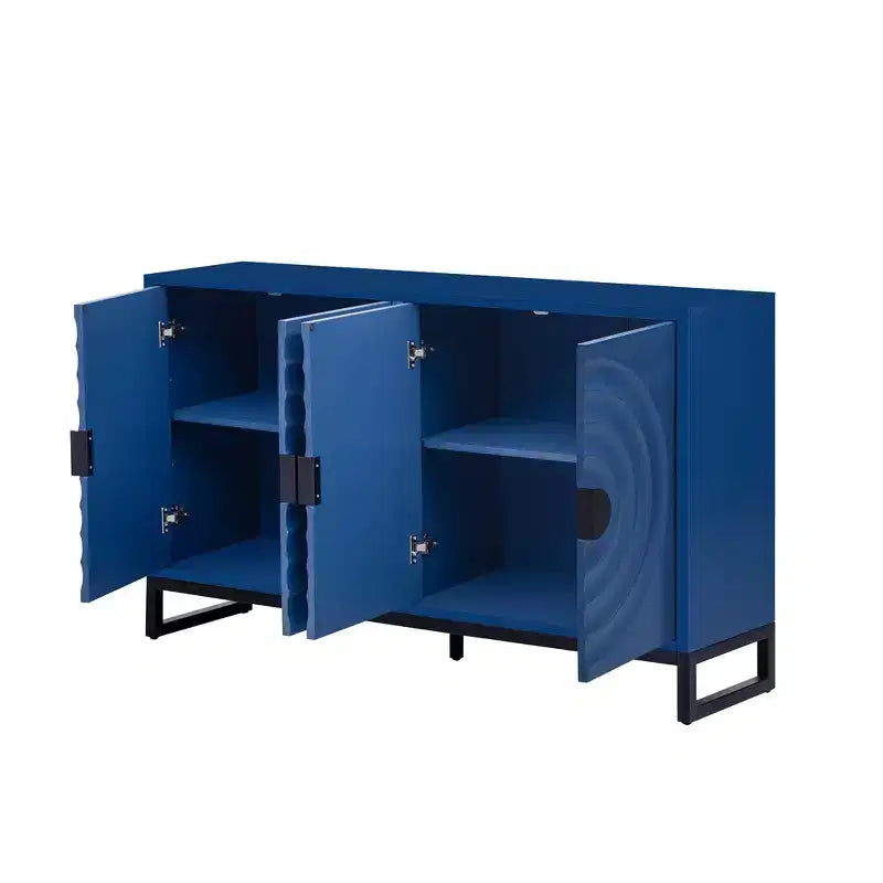 Credenza con 4 ante a onde d'acqua, madia in legno con ripiani regolabili per cucina, ingresso e corridoio