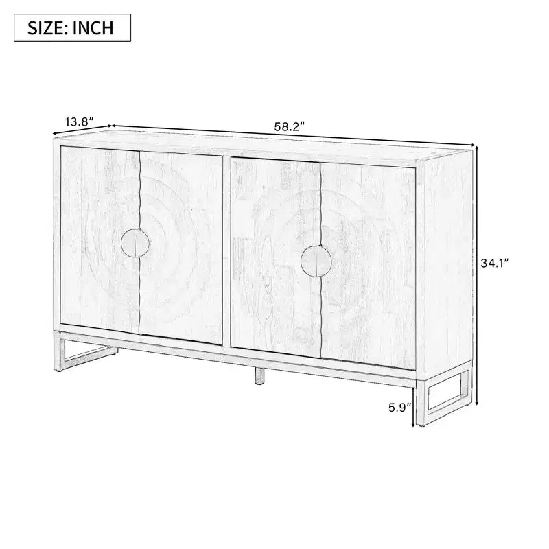 Credenza con 4 ante a onde d'acqua, madia in legno con ripiani regolabili per cucina, ingresso e corridoio