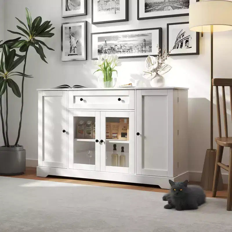 Credenza rustica a buffet con contenitore, mobile contenitore da cucina con cassetto e ripiani regolabili per soggiorno e corridoio