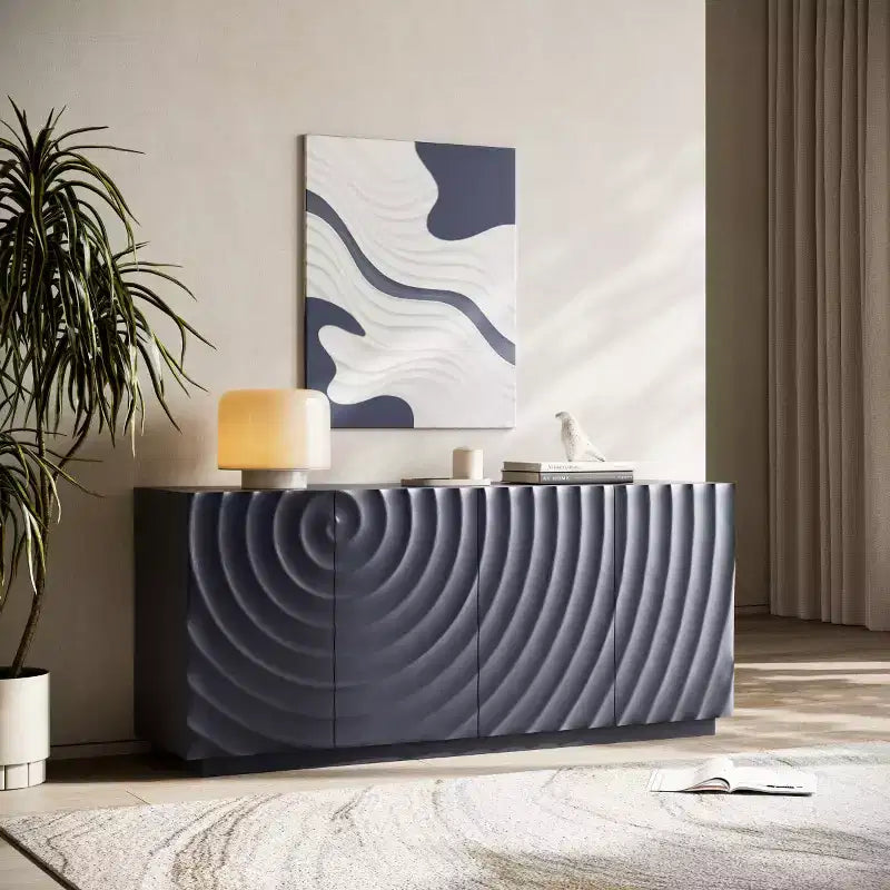 59 Mobile Buffet Moderno a Spirale, Mobile Contenitore Basso per Ingresso con Ante con Texture a Onde 3D - Panipeachy
