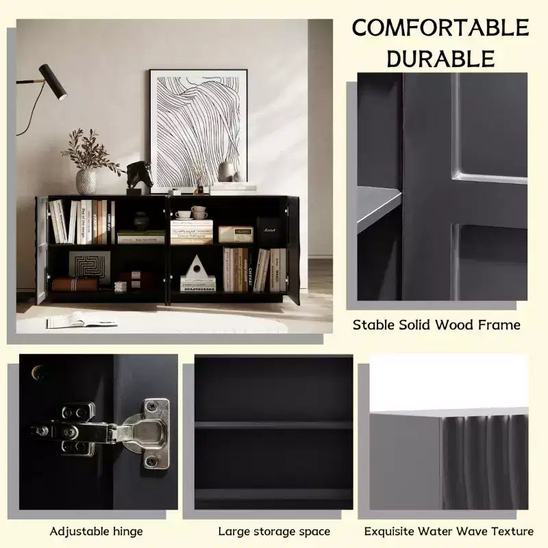 59 Mobile Buffet Moderno a Spirale, Mobile Contenitore Basso per Ingresso con Ante con Texture a Onde 3D - Panipeachy