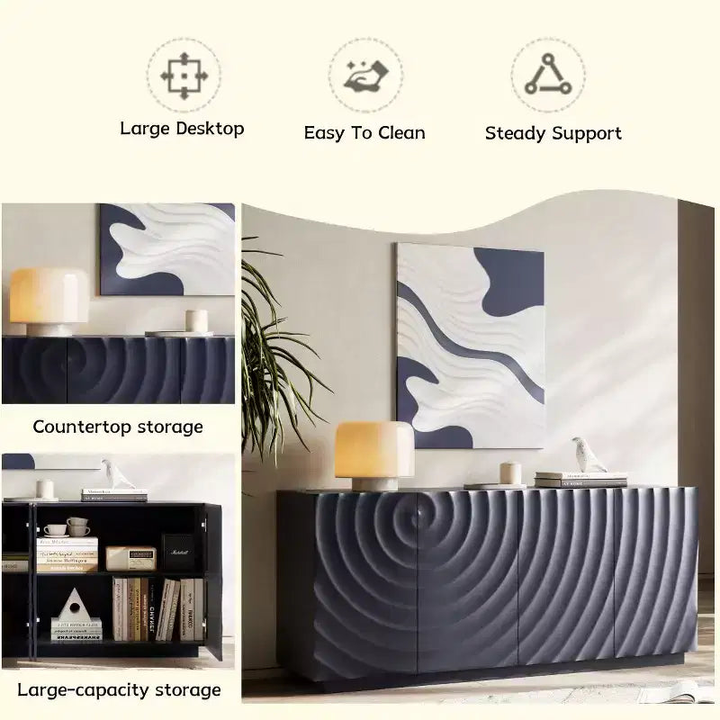 59 Mobile Buffet Moderno a Spirale, Mobile Contenitore Basso per Ingresso con Ante con Texture a Onde 3D - Panipeachy