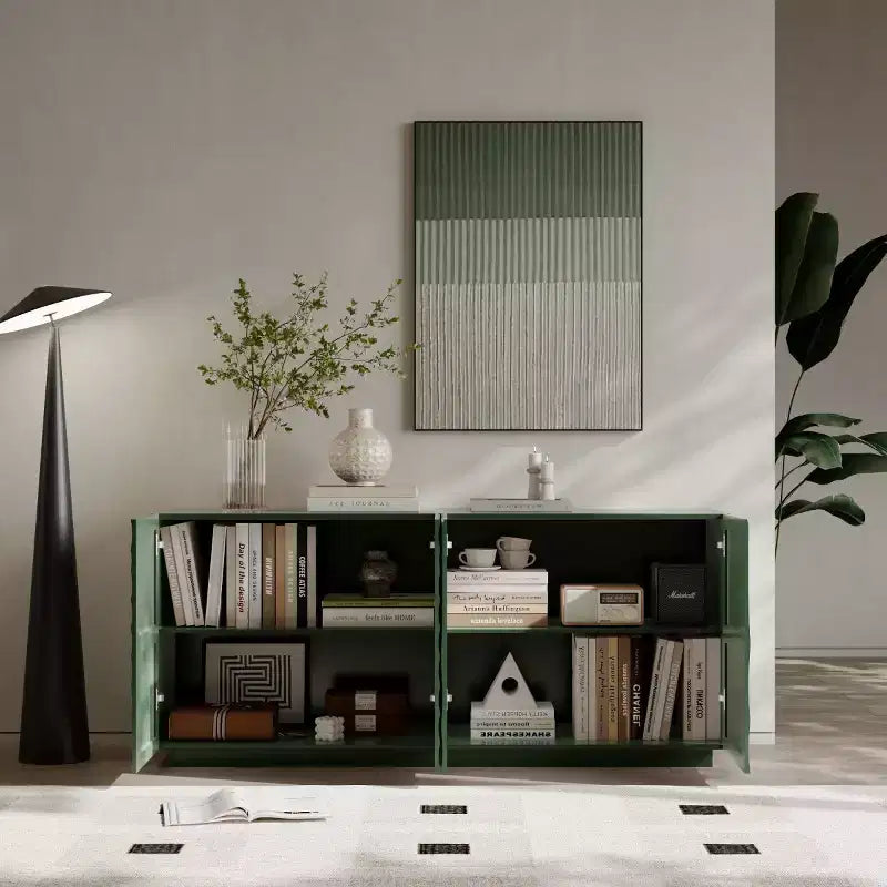 59 Mobile Buffet Moderno a Spirale, Mobile Contenitore Basso per Ingresso con Ante con Texture a Onde 3D - Panipeachy