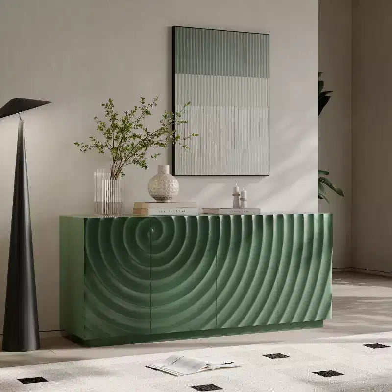 59 Mobile Buffet Moderno a Spirale, Mobile Contenitore Basso per Ingresso con Ante con Texture a Onde 3D - Panipeachy