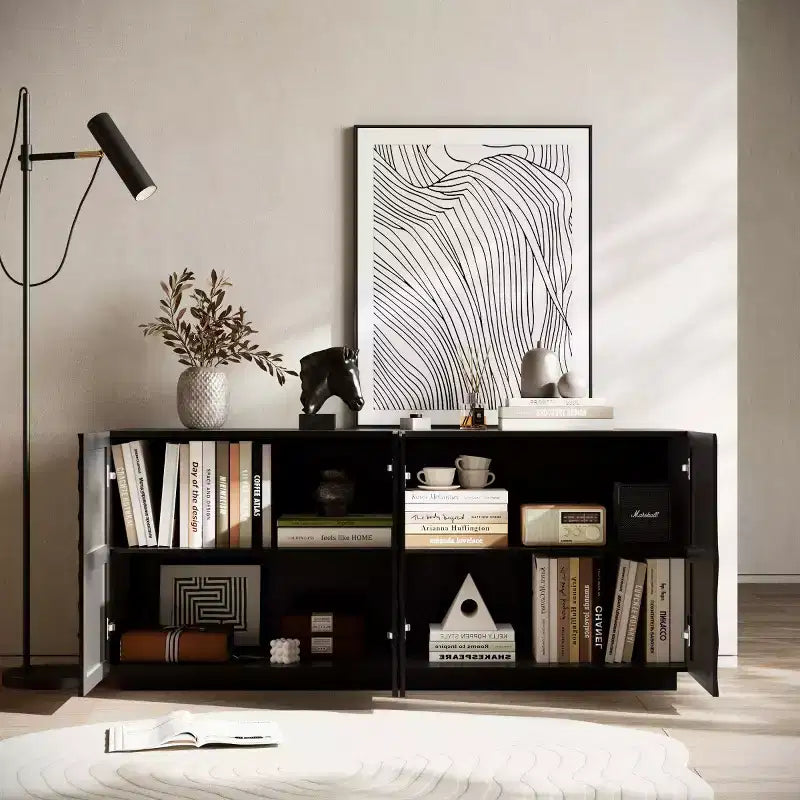 59 Mobile Buffet Moderno a Spirale, Mobile Contenitore Basso per Ingresso con Ante con Texture a Onde 3D - Panipeachy