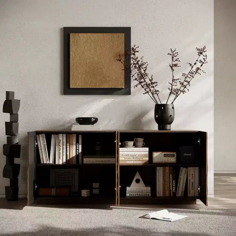 59 Mobile Buffet Moderno a Spirale, Mobile Contenitore Basso per Ingresso con Ante con Texture a Onde 3D - Panipeachy