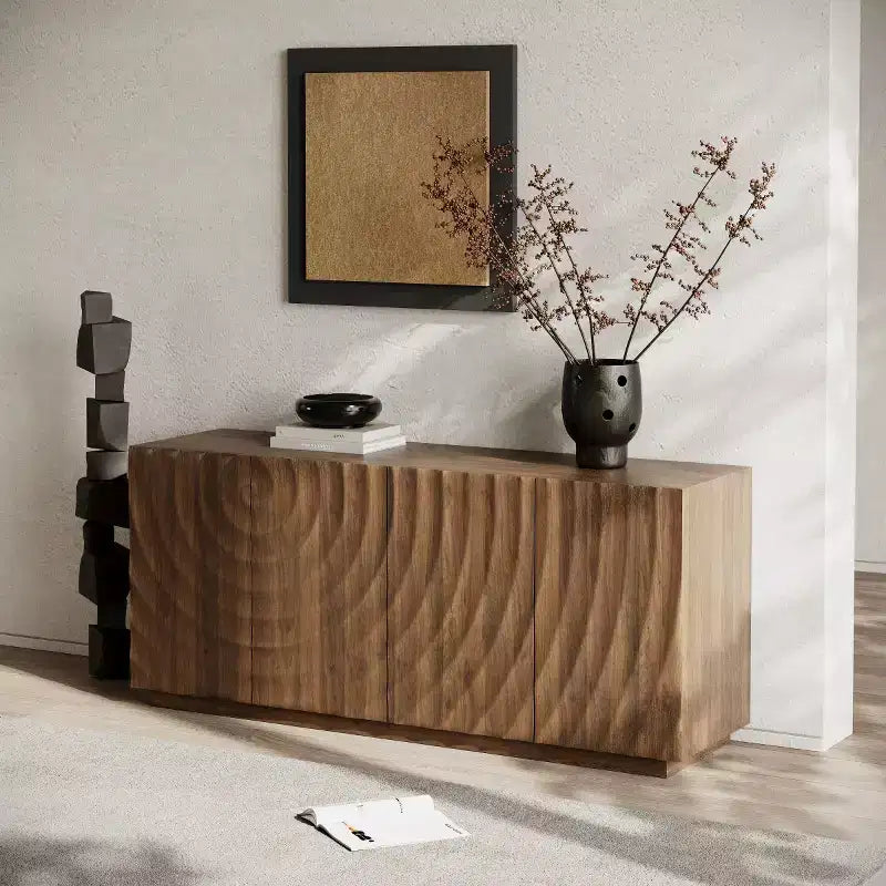 59 Mobile Buffet Moderno a Spirale, Mobile Contenitore Basso per Ingresso con Ante con Texture a Onde 3D - Panipeachy