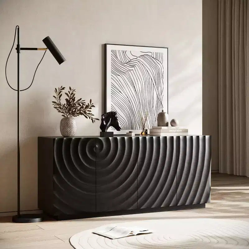 59 Mobile Buffet Moderno a Spirale, Mobile Contenitore Basso per Ingresso con Ante con Texture a Onde 3D - Panipeachy