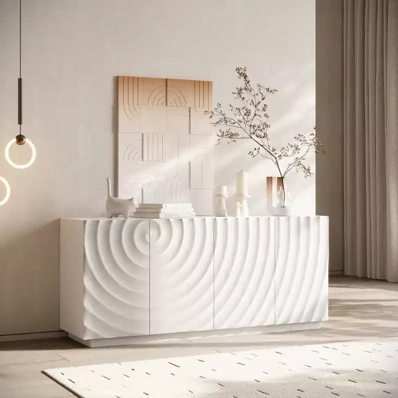59 Mobile Buffet Moderno a Spirale, Mobile Contenitore Basso per Ingresso con Ante con Texture a Onde 3D - Panipeachy