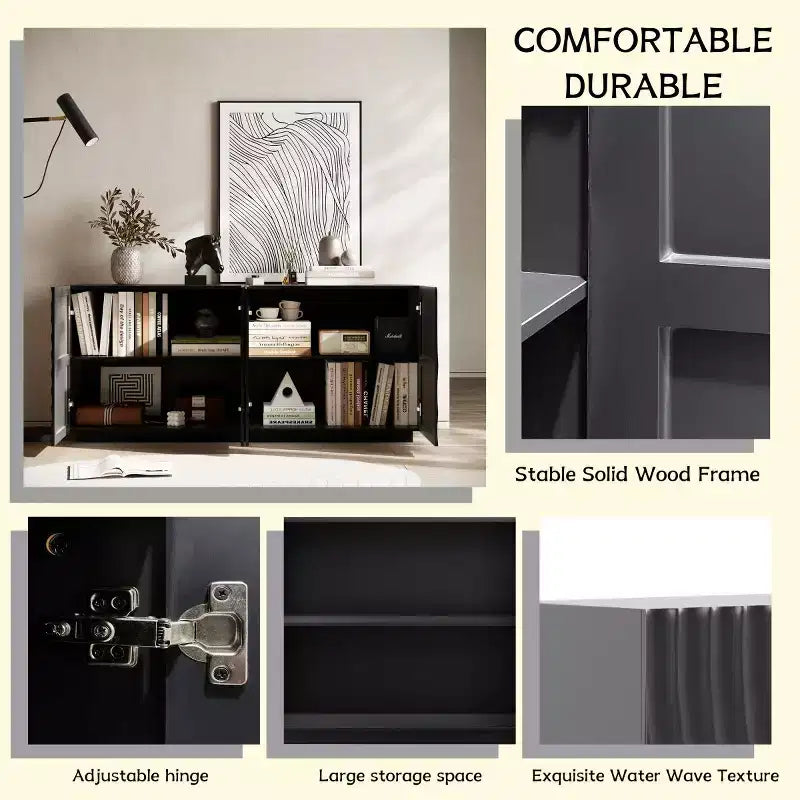 59 Mobile Buffet Moderno a Spirale, Mobile Contenitore Basso per Ingresso con Ante con Texture a Onde 3D - Panipeachy