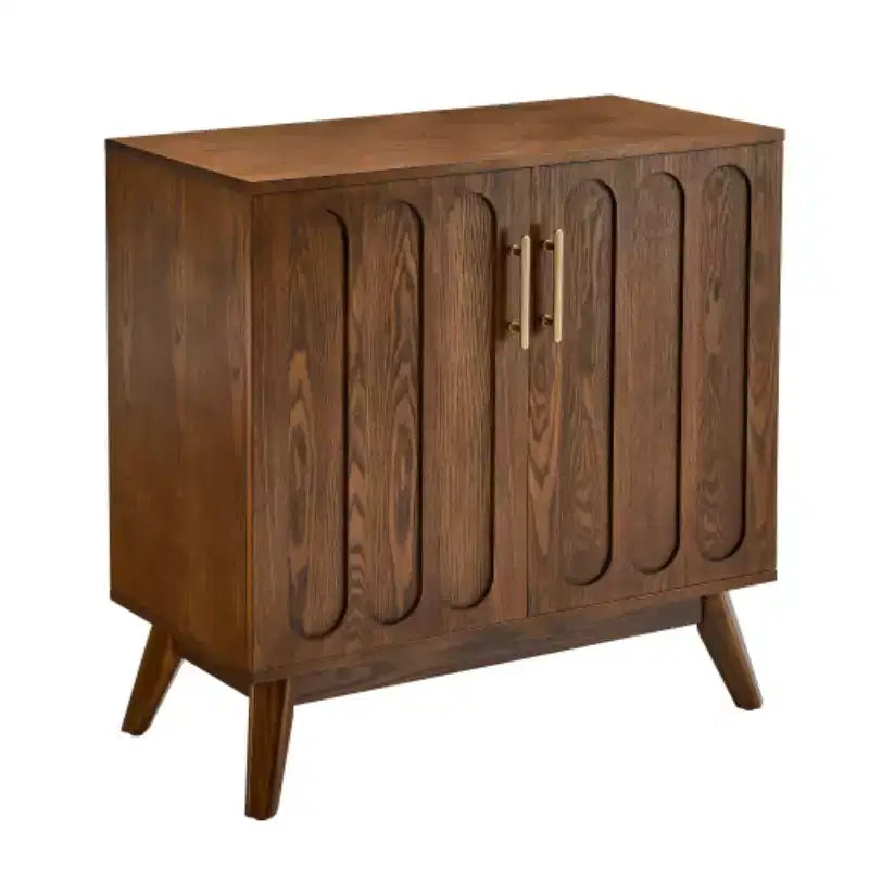 Mobile contenitore a colonna Mid-Century Modern da 81 cm, piccola credenza a 2 ante con gambe in legno massello e maniglie dorate - Panipeachy