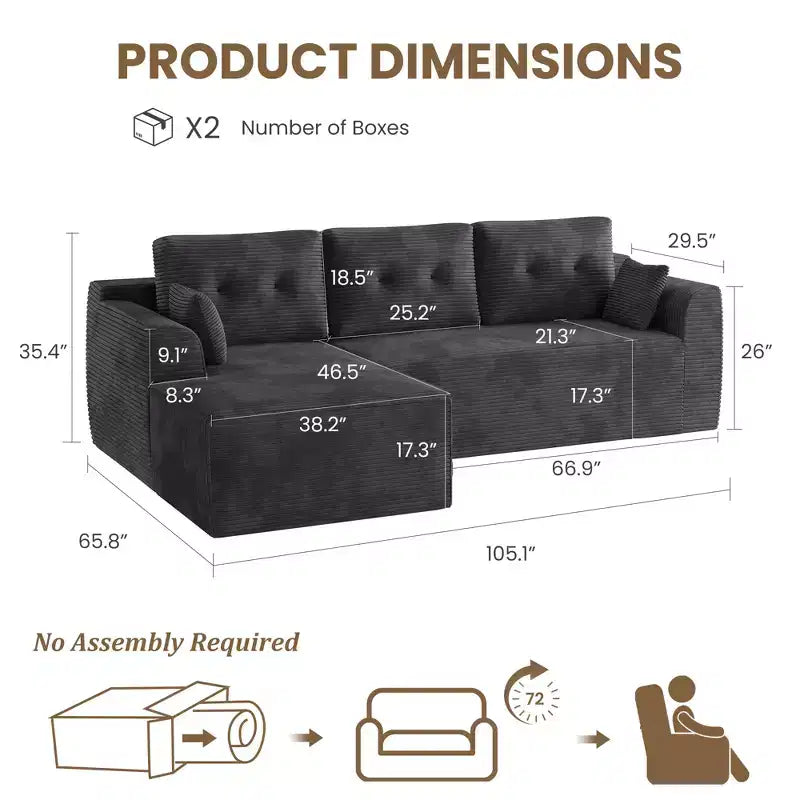 Divano componibile modulare da 267 cm con seduta profonda, divano componibile Cloud con chaise longue oversize, divano letto senza montaggio richiesto per soggiorno, camera da letto