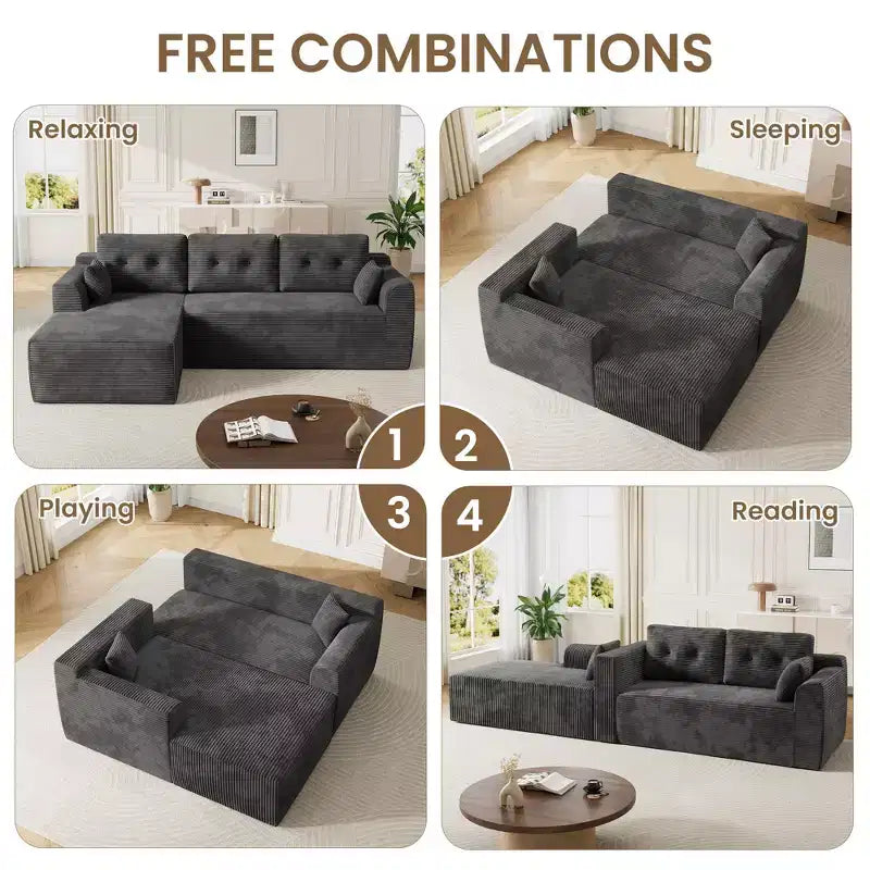 Divano componibile modulare da 267 cm con seduta profonda, divano componibile Cloud con chaise longue oversize, divano letto senza montaggio richiesto per soggiorno, camera da letto