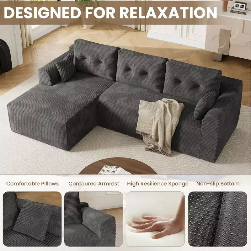 Divano componibile modulare da 267 cm con seduta profonda, divano componibile Cloud con chaise longue oversize, divano letto senza montaggio richiesto per soggiorno, camera da letto