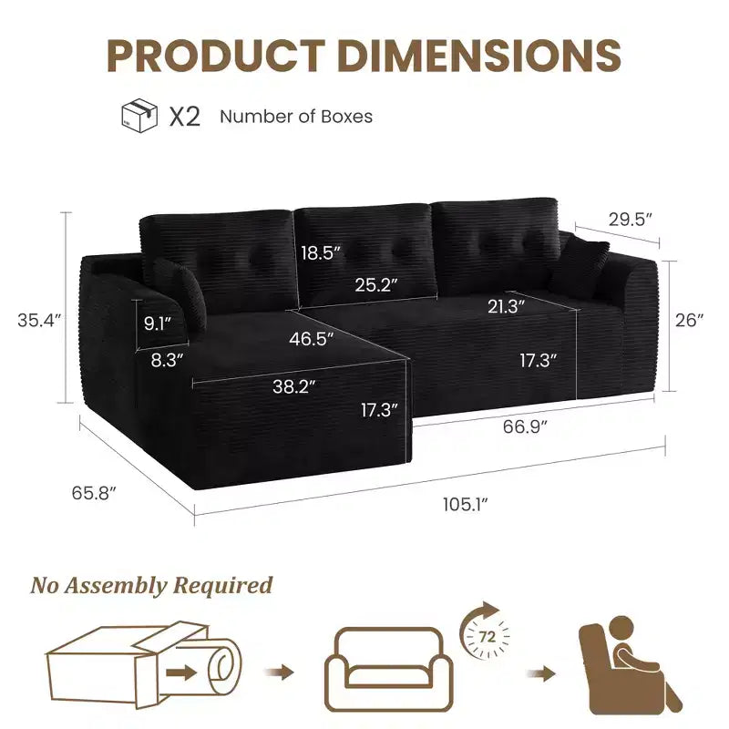 Divano componibile modulare da 267 cm con seduta profonda, divano componibile Cloud con chaise longue oversize, divano letto senza montaggio richiesto per soggiorno, camera da letto