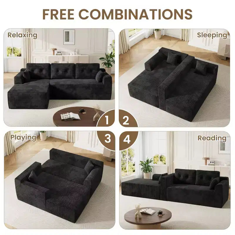 Divano componibile modulare da 267 cm con seduta profonda, divano componibile Cloud con chaise longue oversize, divano letto senza montaggio richiesto per soggiorno, camera da letto