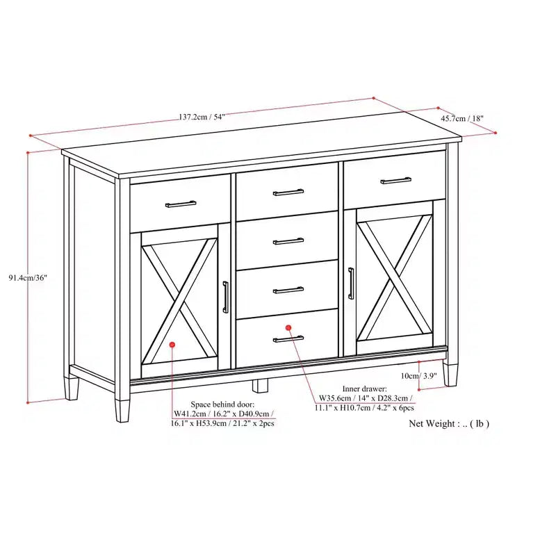 Credenza rettangolare transitoria Cantina in LEGNO MASSELLO larga 54 pollici marrone fumé