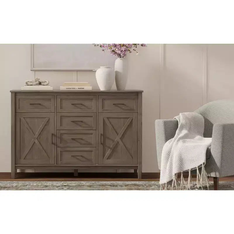 Credenza rettangolare transitoria Cantina in LEGNO MASSELLO larga 54 pollici marrone fumé