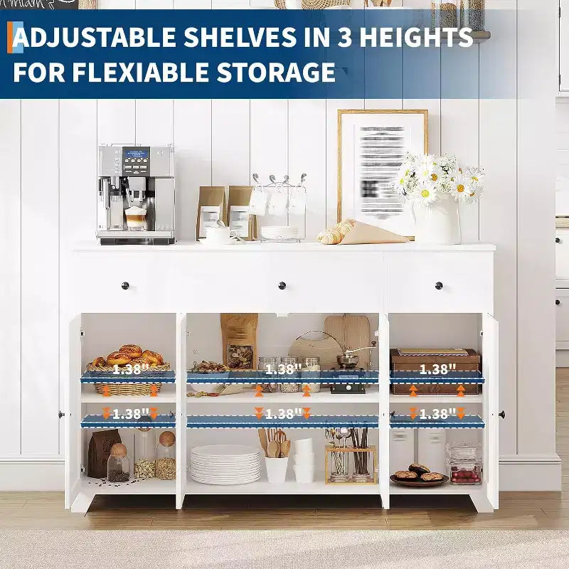 Credenza Madia con Contenitore, Mobile Contenitore da Cucina Minimalista con 3 Cassetti e 4 Ante, Tavolo Console da Fattoria Mobile Bar per Cucina
