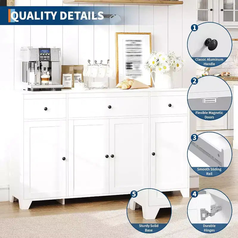 Credenza Madia con Contenitore, Mobile Contenitore da Cucina Minimalista con 3 Cassetti e 4 Ante, Tavolo Console da Fattoria Mobile Bar per Cucina