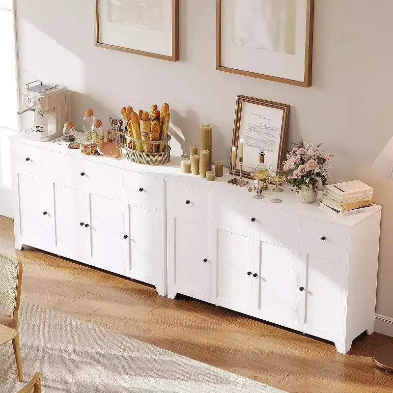 Credenza Madia con Contenitore, Mobile Contenitore da Cucina Minimalista con 3 Cassetti e 4 Ante, Tavolo Console da Fattoria Mobile Bar per Cucina
