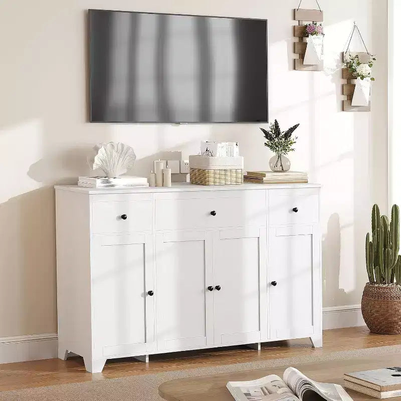 Credenza Madia con Contenitore, Mobile Contenitore da Cucina Minimalista con 3 Cassetti e 4 Ante, Tavolo Console da Fattoria Mobile Bar per Cucina