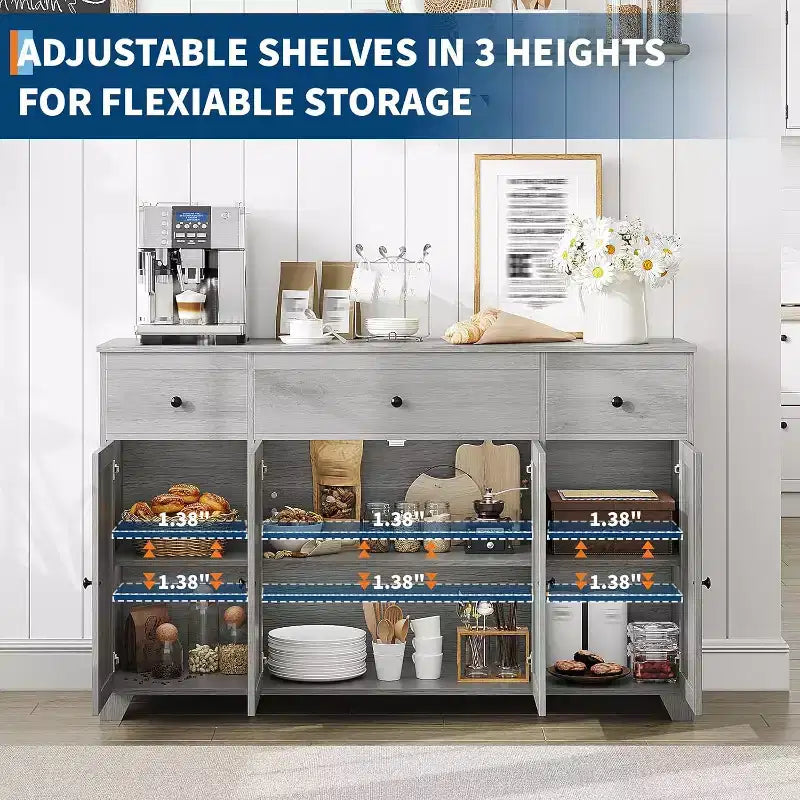 Credenza Madia con Contenitore, Mobile Contenitore da Cucina Minimalista con 3 Cassetti e 4 Ante, Tavolo Console da Fattoria Mobile Bar per Cucina