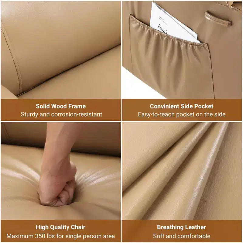 Poltrona reclinabile elevabile per anziani, divano elettrico massaggiante e riscaldato con telecomando, in pelle PU, con tasca laterale, beige