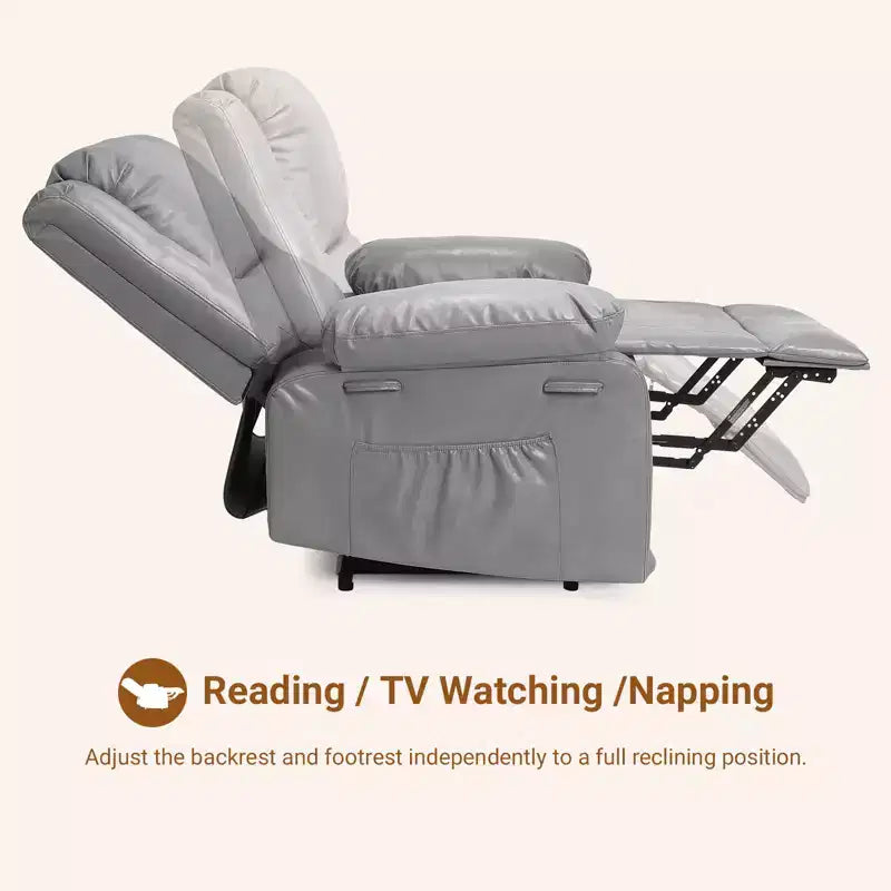 Poltrona reclinabile elevabile per anziani, divano elettrico massaggiante e riscaldato con telecomando, in pelle PU, con tasca laterale, beige