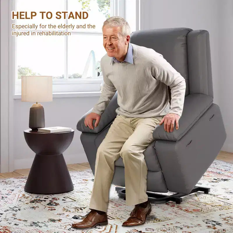 Poltrona reclinabile elevabile per anziani, divano elettrico massaggiante e riscaldato con telecomando, in pelle PU, con tasca laterale, beige