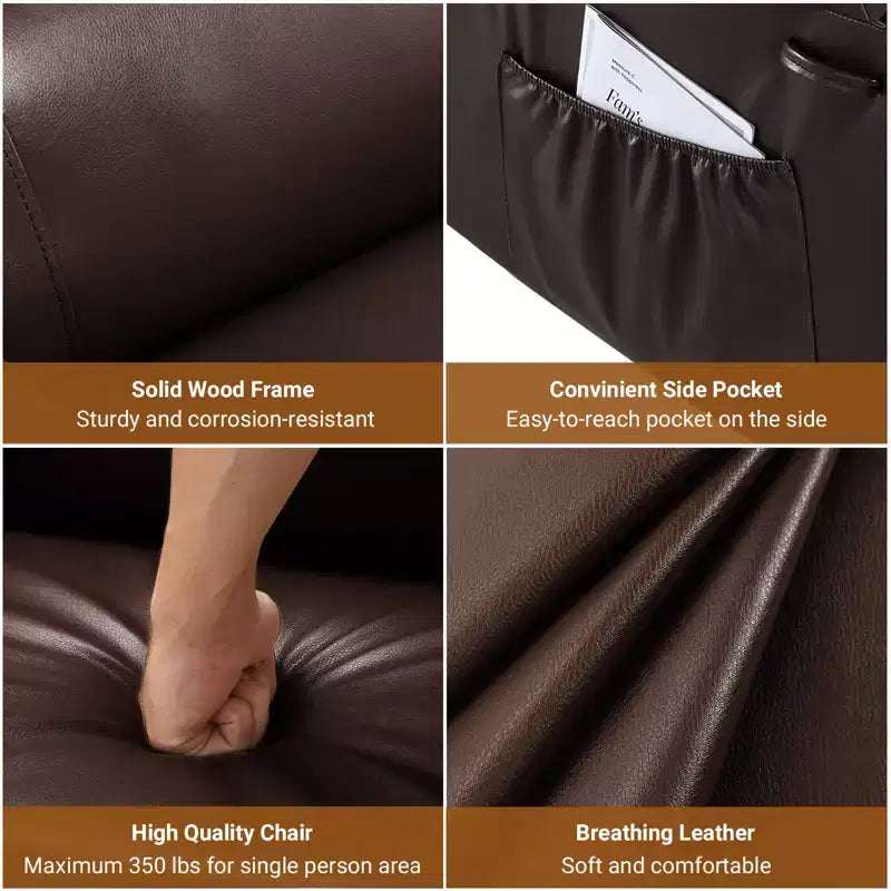 Poltrona reclinabile elevabile per anziani, divano elettrico massaggiante e riscaldato con telecomando, in pelle PU, con tasca laterale, beige