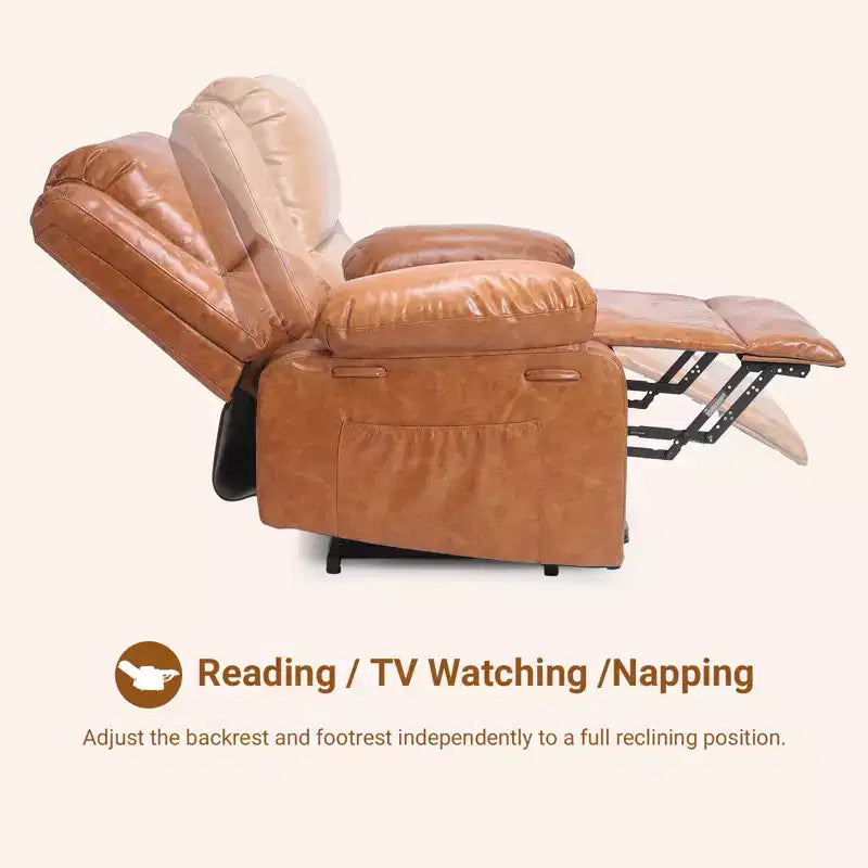 Poltrona reclinabile elevabile per anziani, divano elettrico massaggiante e riscaldato con telecomando, in pelle PU, con tasca laterale, beige