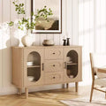 47.2 Sideboard Cabinet with 2 Fluted Glass Doors & 3 Drawers, Modern Farmhouse Accent cabinet with Adjustable Shelves for Kitchen, Living Room