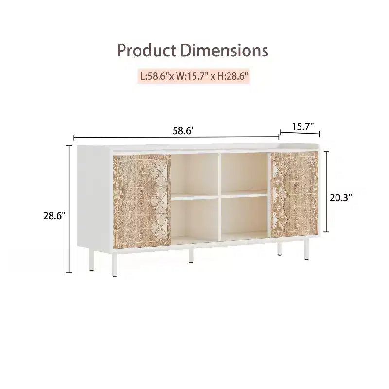 Credenza in Legno Massello Stile Medievale con Ante Scorrevoli, Perfetta come Mobile TV, Contenitore o Mobile Decorativo per il Soggiorno