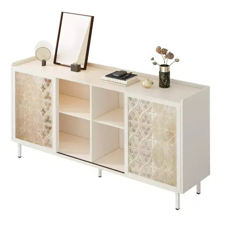 Credenza in Legno Massello Stile Medievale con Ante Scorrevoli, Perfetta come Mobile TV, Contenitore o Mobile Decorativo per il Soggiorno