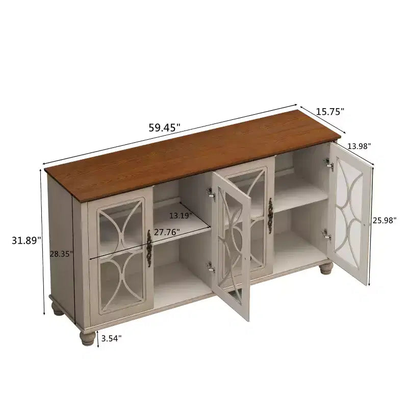 Madia Credenza, Vetrina a 4 Ante con Vetro Temperato, 3 Ripiani Regolabili in Altezza, Mobile Vetrina da Terra per la Casa