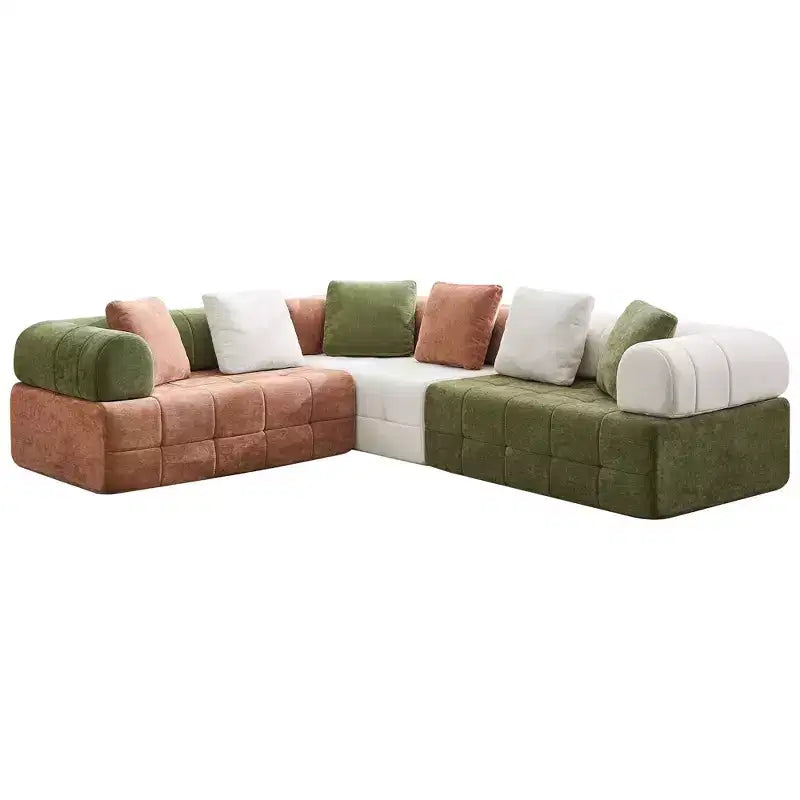 Divano sezionale in ciniglia a 4 posti con braccioli curvi Colorblock larghezza 279,9 cm