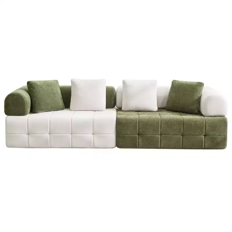 Divano sezionale in ciniglia a 4 posti con braccioli curvi Colorblock larghezza 279,9 cm
