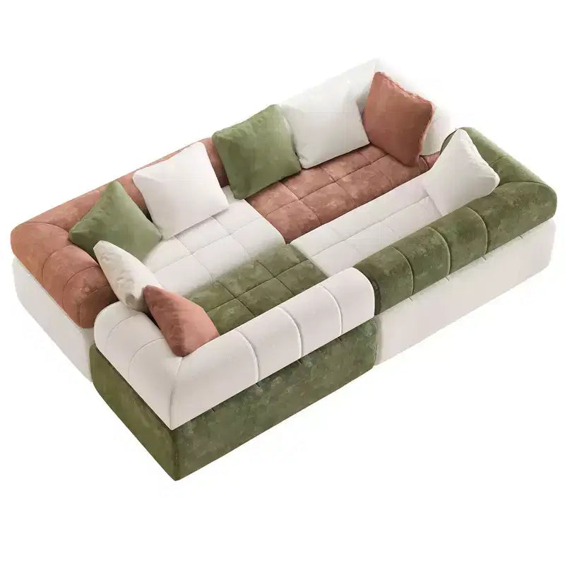 Divano sezionale in ciniglia a 4 posti con braccioli curvi Colorblock larghezza 279,9 cm
