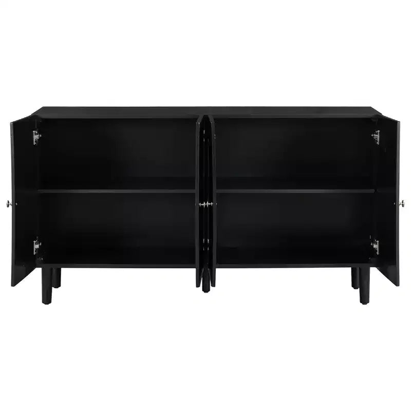 Bahut moderne et élégant avec 4 portes à motif ondulé et pieds cylindriques, meuble de rangement de 58 po avec étagères réglables, accent d'entrée
