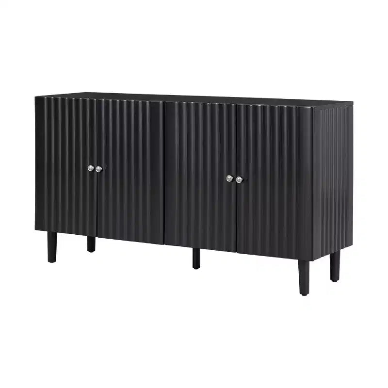 Bahut moderne et élégant avec 4 portes à motif ondulé et pieds cylindriques, meuble de rangement de 58 po avec étagères réglables, accent d'entrée