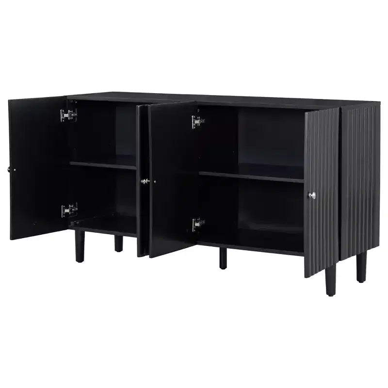 Madia Moderna ed Elegante con 4 Ante a Motivo Ondulato e Piedini Cilindrici, Mobile Contenitore da 147 cm con Ripiani Regolabili, Mobile d'Appoggio per Ingresso