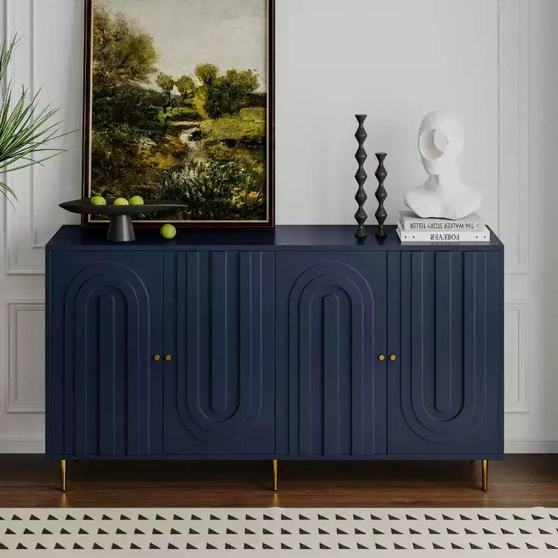 Madia Buffet Mobile Contenitore con 4 Ante, Gambe in Metallo, Ripiani Regolabili Mobiletto in Legno, Buffet Credenza per Cucina