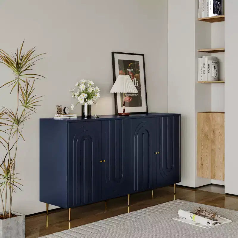 Madia Buffet Mobile Contenitore con 4 Ante, Gambe in Metallo, Ripiani Regolabili Mobiletto in Legno, Buffet Credenza per Cucina