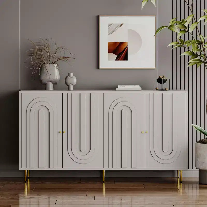 Madia Buffet Mobile Contenitore con 4 Ante, Gambe in Metallo, Ripiani Regolabili Mobiletto in Legno, Buffet Credenza per Cucina