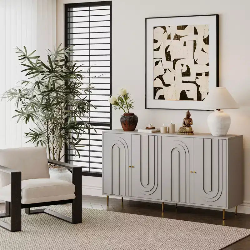 Madia Buffet Mobile Contenitore con 4 Ante, Gambe in Metallo, Ripiani Regolabili Mobiletto in Legno, Buffet Credenza per Cucina