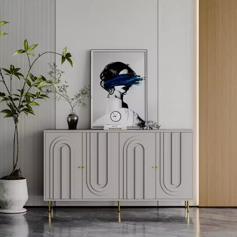 Madia Buffet Mobile Contenitore con 4 Ante, Gambe in Metallo, Ripiani Regolabili Mobiletto in Legno, Buffet Credenza per Cucina